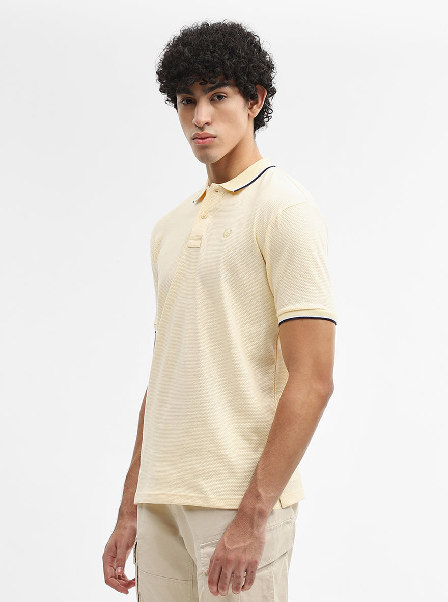 Pista Yellow Jacquard Slim Fit Polo T-Shirt | Greenfibre