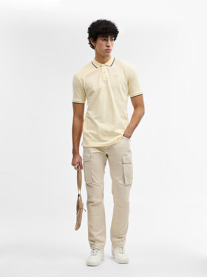 Pista Yellow Jacquard Slim Fit Polo T-Shirt | Greenfibre