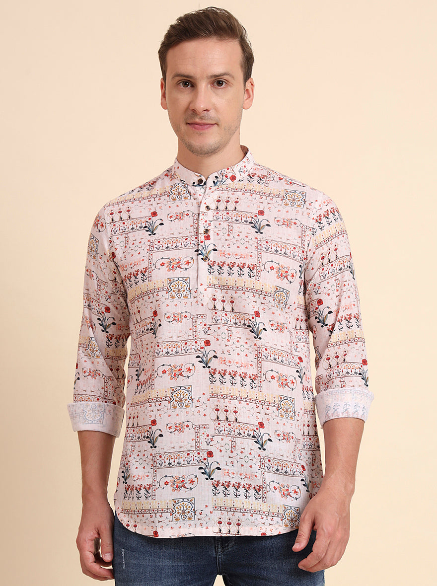 Cream & Rad Printed Slim Fit Party Wear Kurta | Wyre