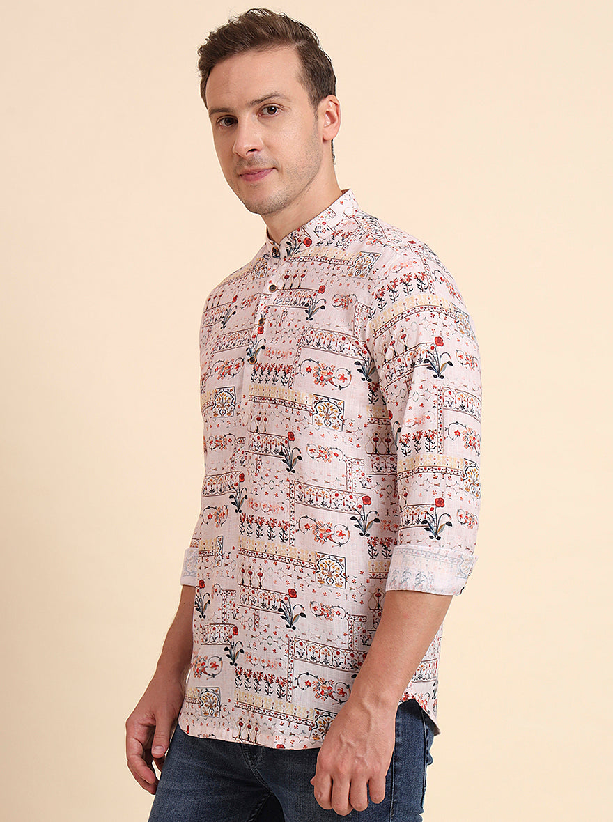 Cream & Rad Printed Slim Fit Party Wear Kurta | Wyre
