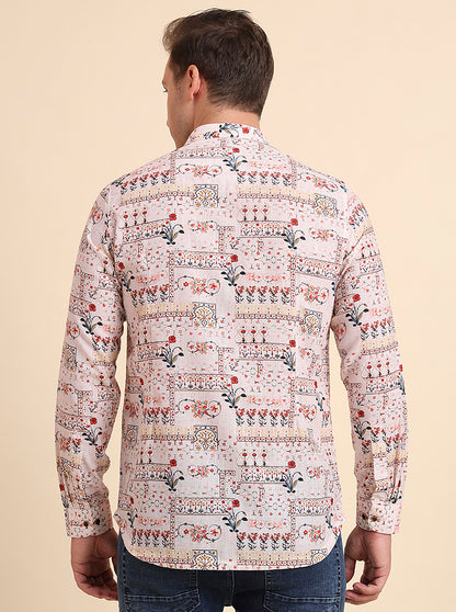 Cream & Rad Printed Slim Fit Party Wear Kurta | Wyre