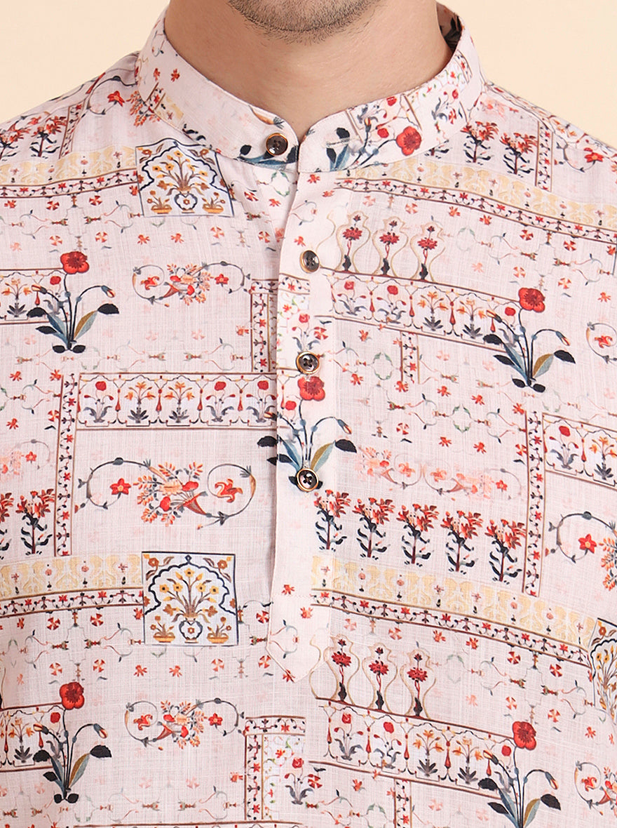 Cream & Rad Printed Slim Fit Party Wear Kurta | Wyre