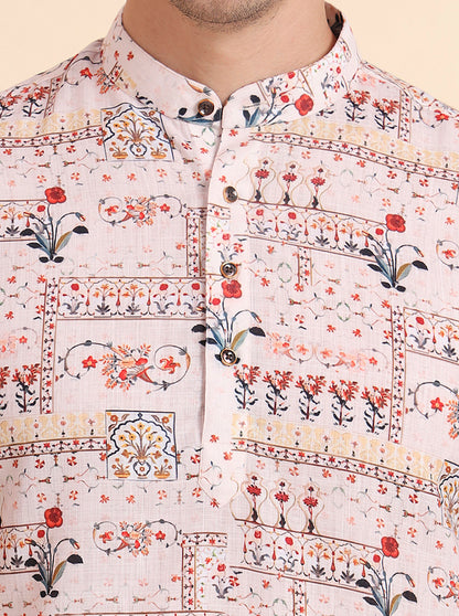 Cream & Rad Printed Slim Fit Party Wear Kurta | Wyre