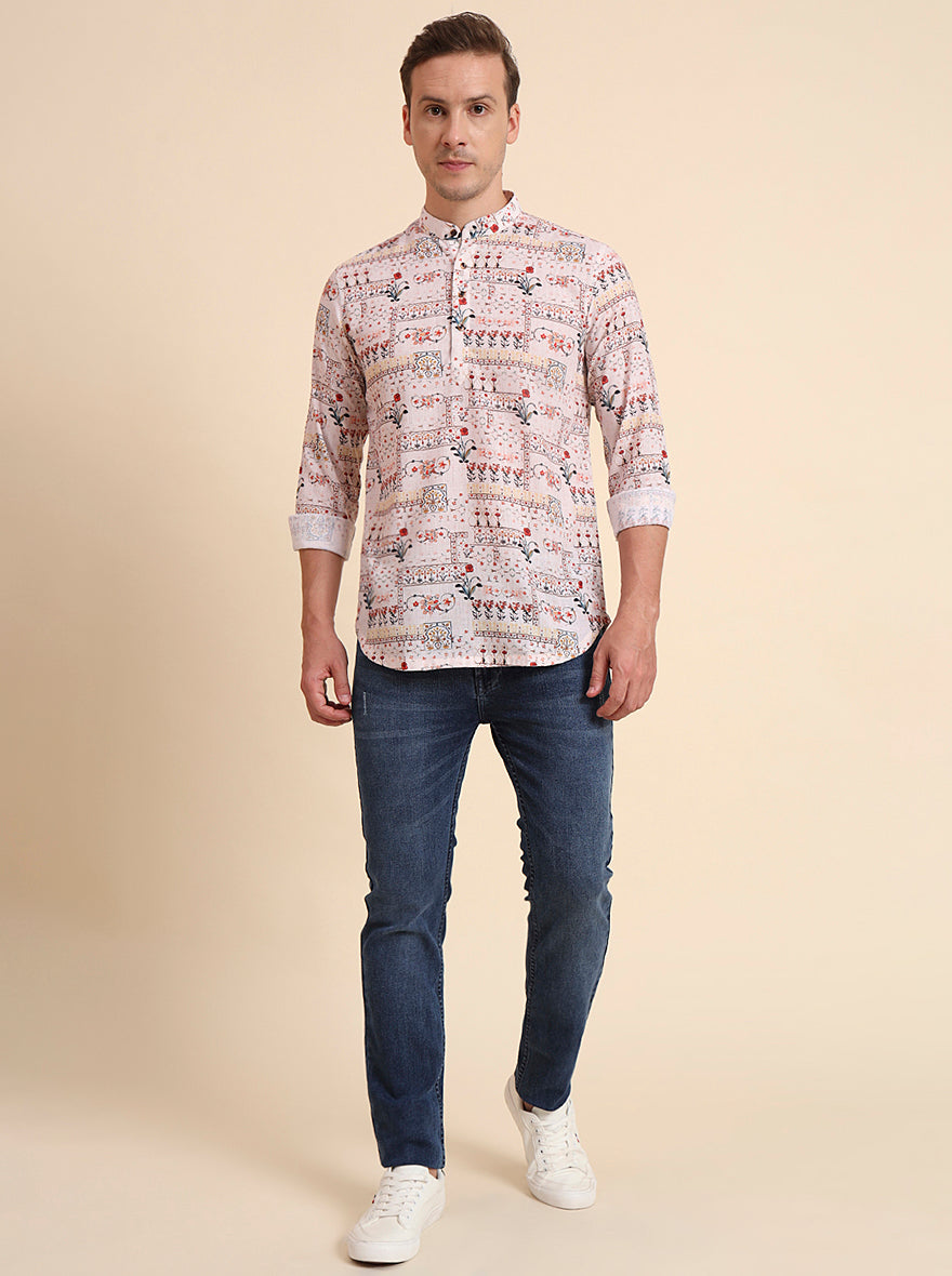 Cream & Rad Printed Slim Fit Party Wear Kurta | Wyre