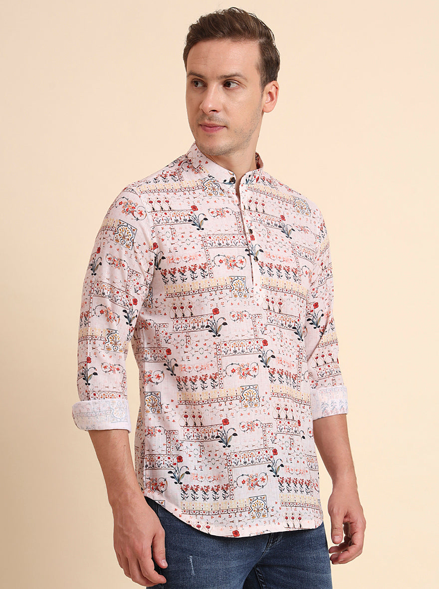 Cream & Rad Printed Slim Fit Party Wear Kurta | Wyre