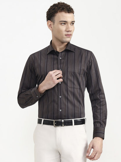 Brown Printed Slim Fit Formal Shirt | JadeBlue Super Luxe