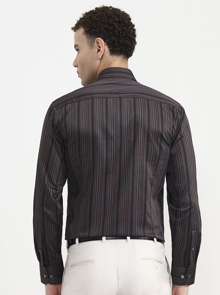 Brown Printed Slim Fit Formal Shirt | JadeBlue Super Luxe