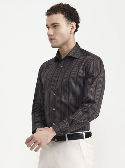 Brown Printed Slim Fit Formal Shirt | JadeBlue Super Luxe