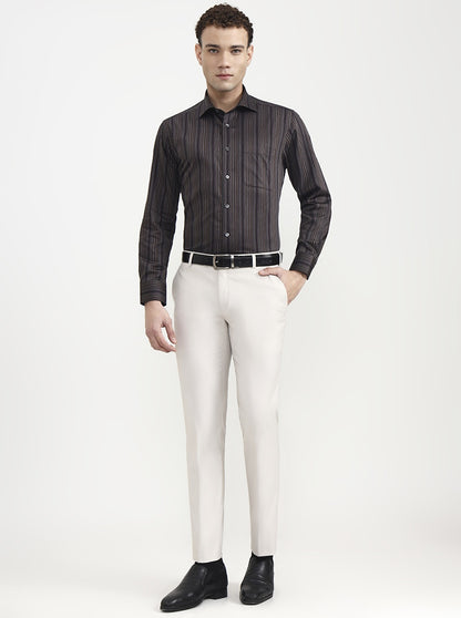 Brown Printed Slim Fit Formal Shirt | JadeBlue Super Luxe