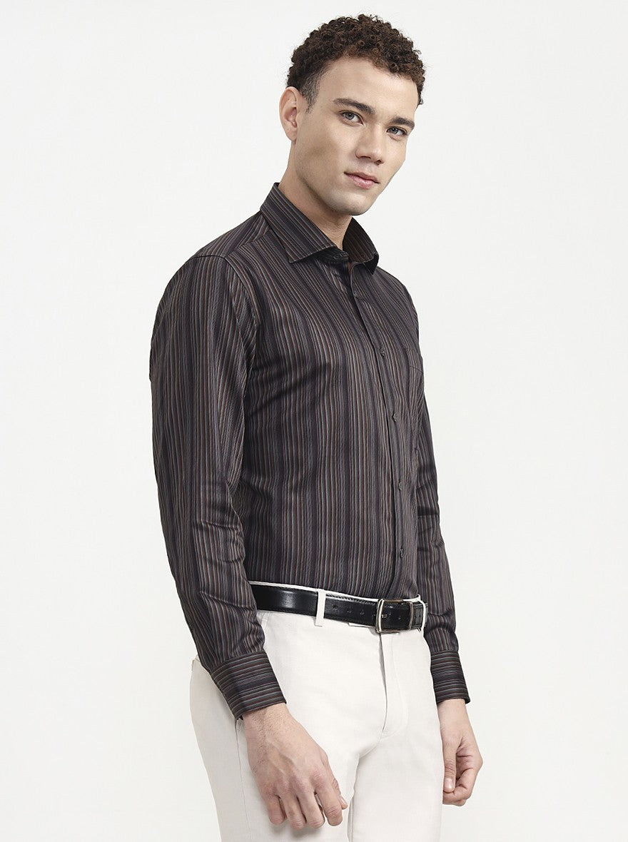Brown Printed Slim Fit Formal Shirt | JadeBlue Super Luxe