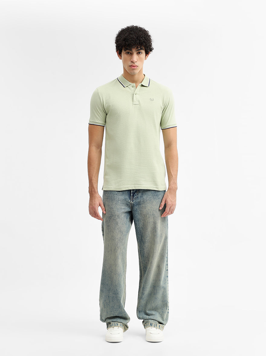 Pista Green Jacquard Slim Fit Polo T-Shirt | Greenfibre