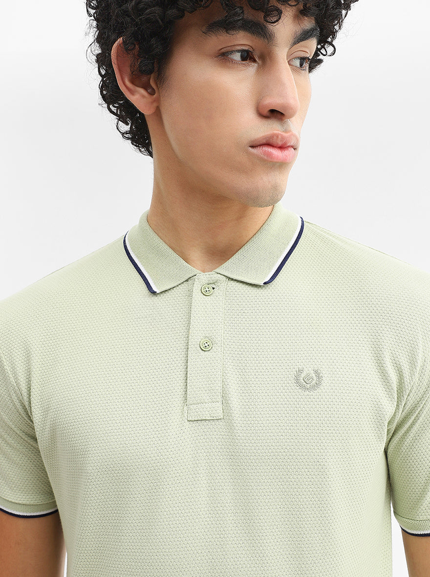 Pista Green Jacquard Slim Fit Polo T-Shirt | Greenfibre
