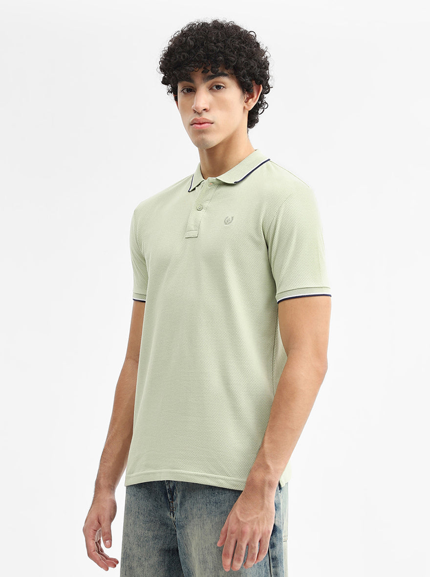 Pista Green Jacquard Slim Fit Polo T-Shirt | Greenfibre