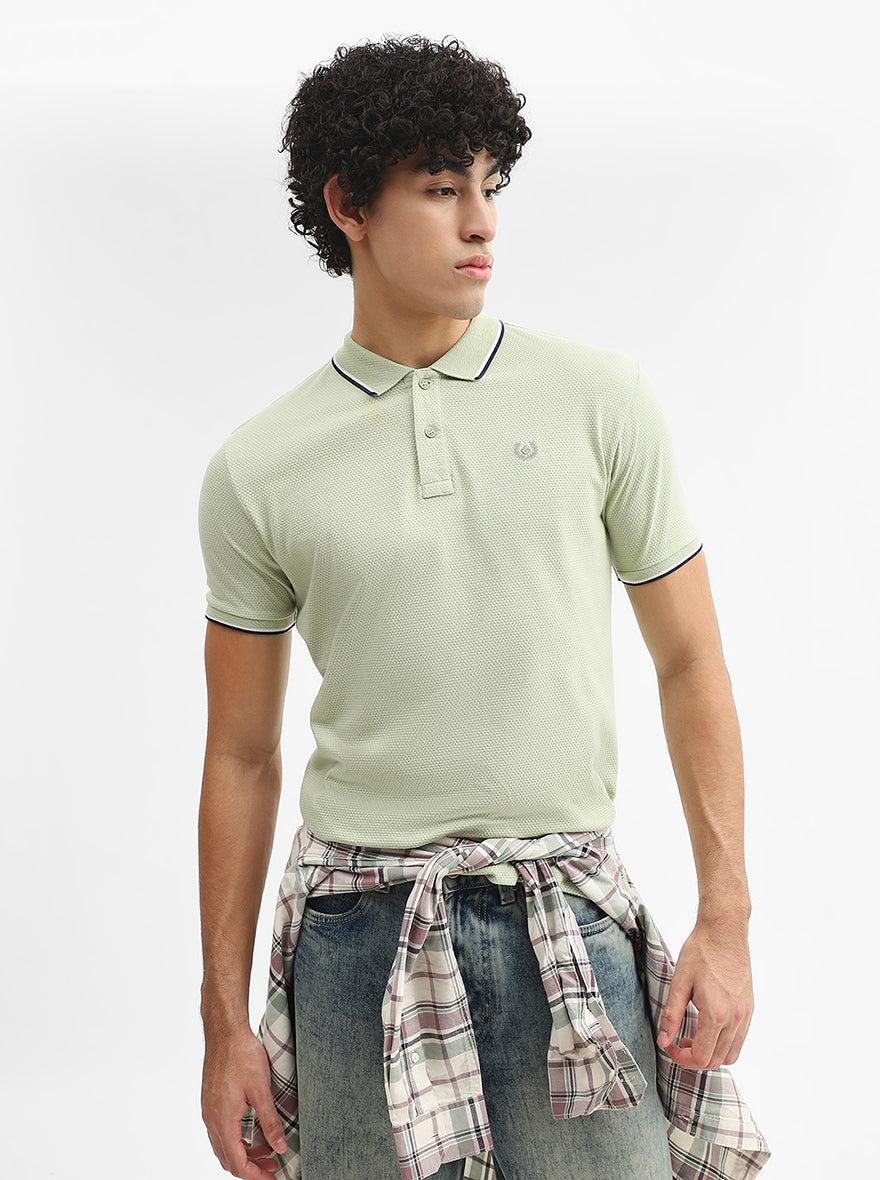Pista Green Jacquard Slim Fit Polo T-Shirt | Greenfibre