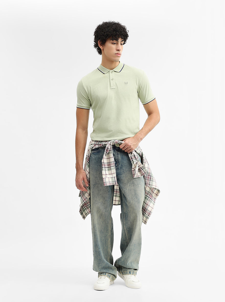 Pista Green Jacquard Slim Fit Polo T-Shirt | Greenfibre