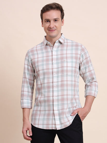 Pink & Grey Checked Slim Fit Casual Shirt | JadeBlue