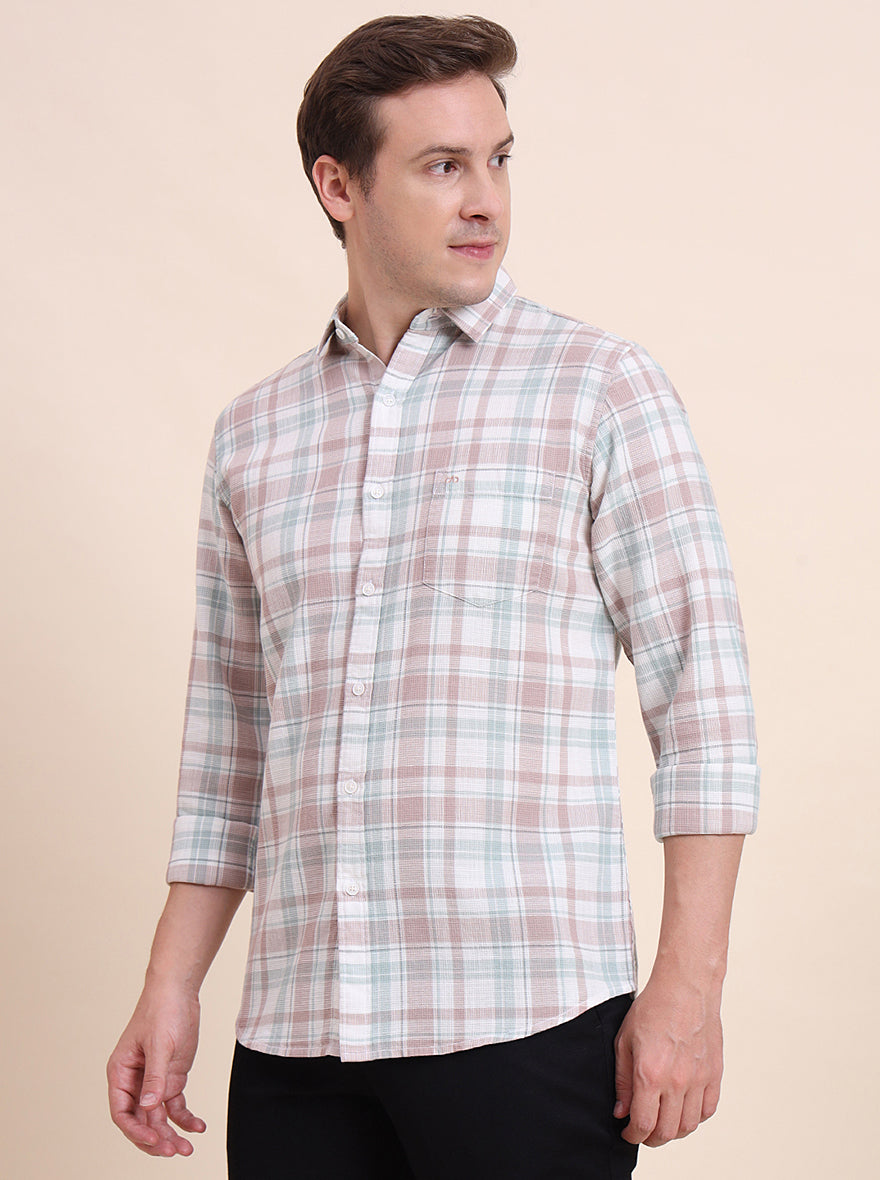 Pink & Grey Checked Slim Fit Casual Shirt | JadeBlue