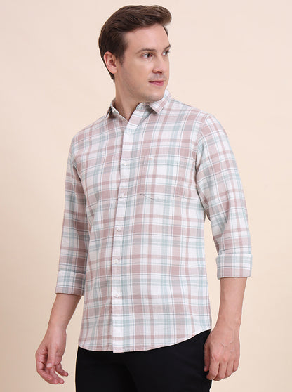 Pink & Grey Checked Slim Fit Casual Shirt | JadeBlue