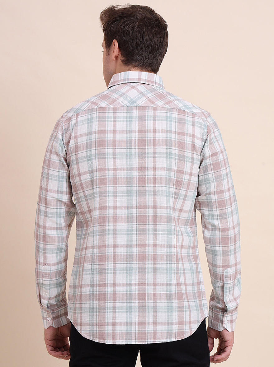 Pink & Grey Checked Slim Fit Casual Shirt | JadeBlue