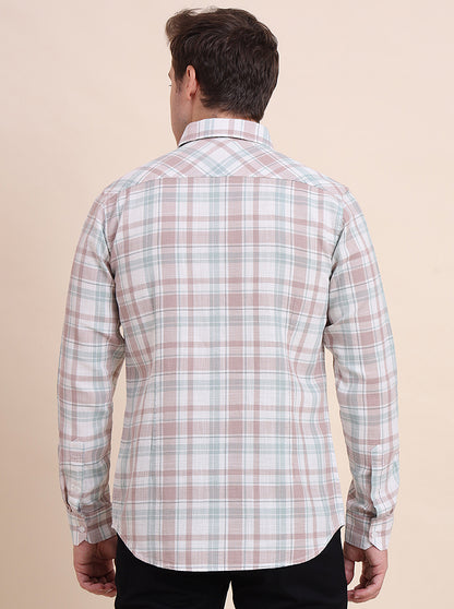 Pink & Grey Checked Slim Fit Casual Shirt | JadeBlue