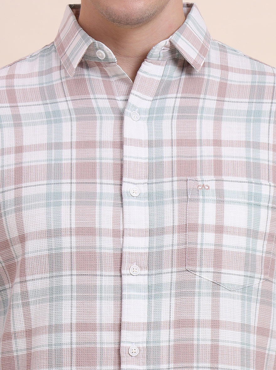 Pink & Grey Checked Slim Fit Casual Shirt | JadeBlue