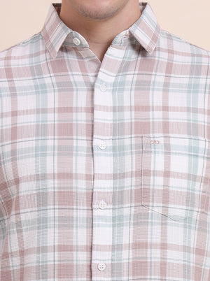 Pink & Grey Checked Slim Fit Casual Shirt | JadeBlue