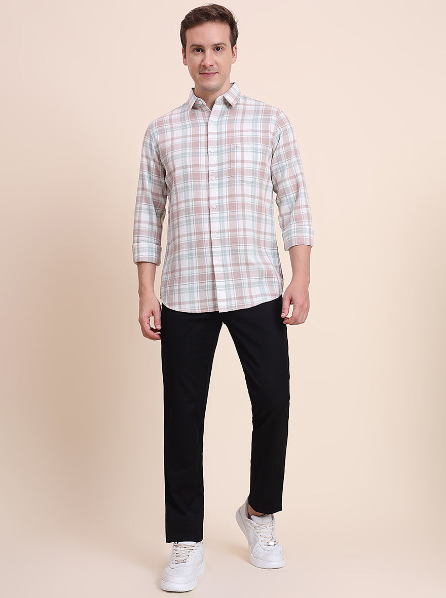 Pink & Grey Checked Slim Fit Casual Shirt | JadeBlue