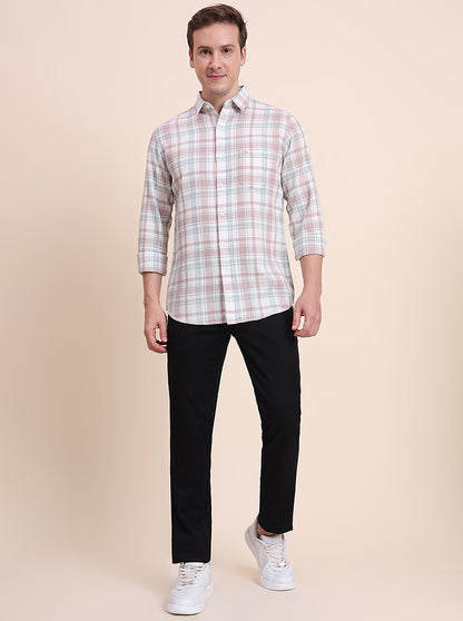 Pink & Grey Checked Slim Fit Casual Shirt | JadeBlue