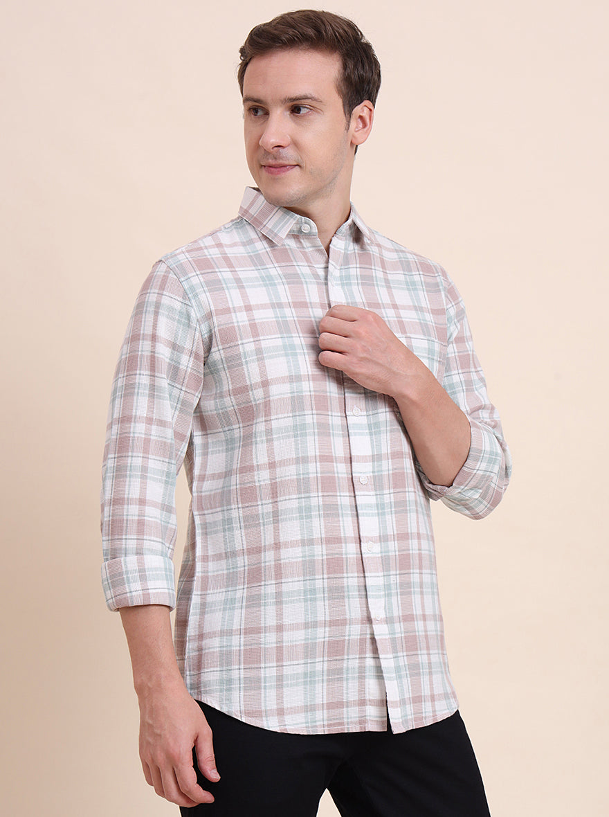 Pink & Grey Checked Slim Fit Casual Shirt | JadeBlue