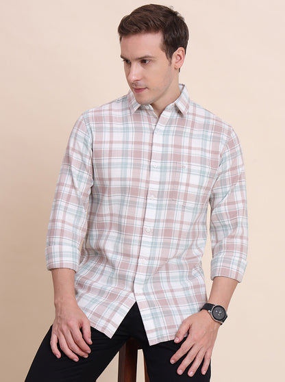 Pink & Grey Checked Slim Fit Casual Shirt | JadeBlue