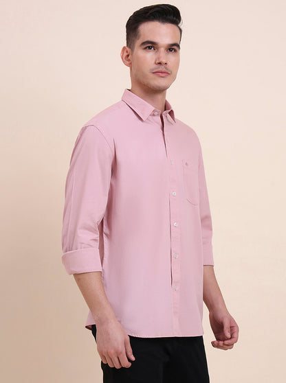 Onion Pink Solid Slim Fit Semi Casual Shirt | Greenfibre