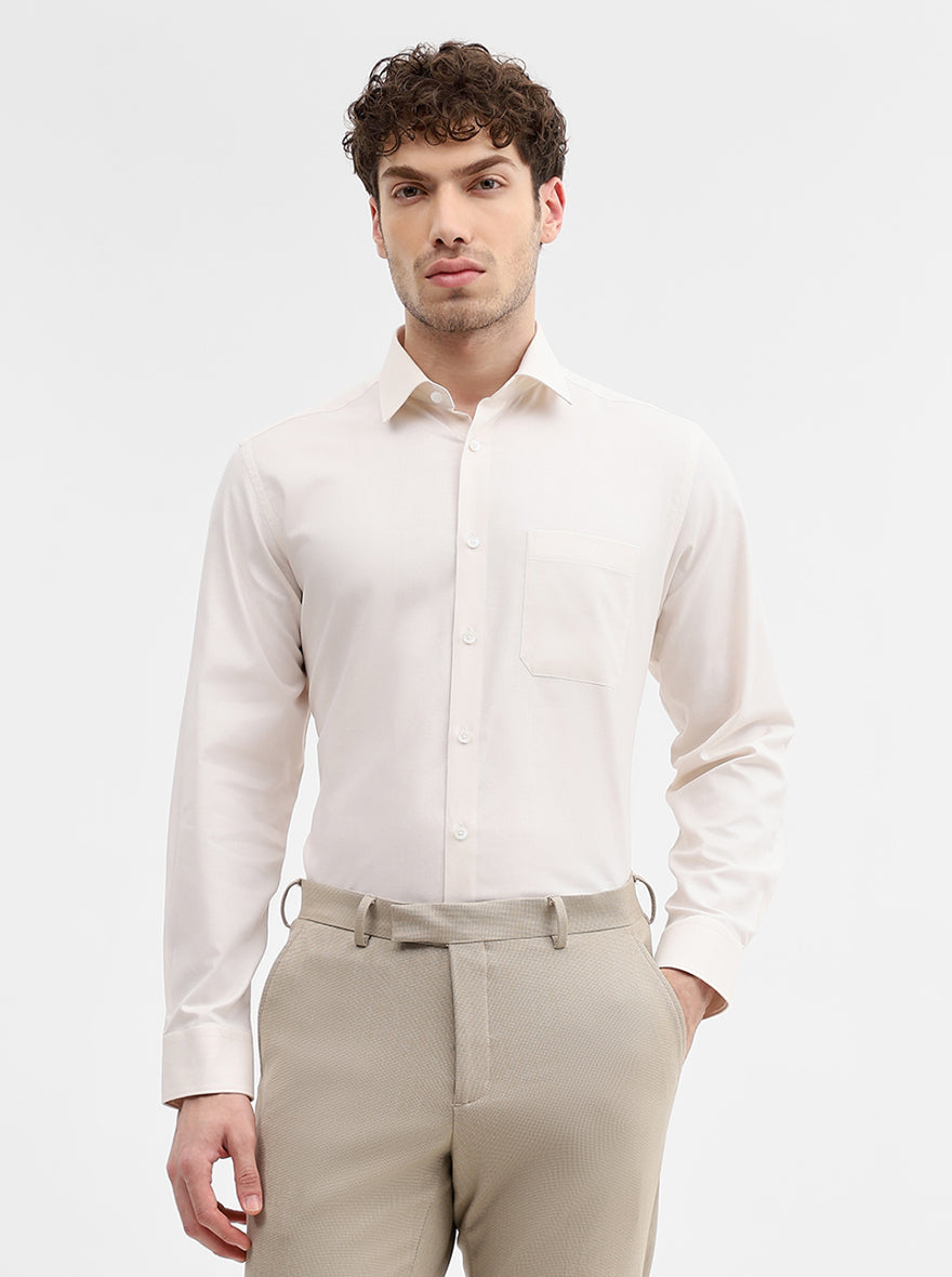 Cream Solid Regular Fit Formal Shirt | JadeBlue