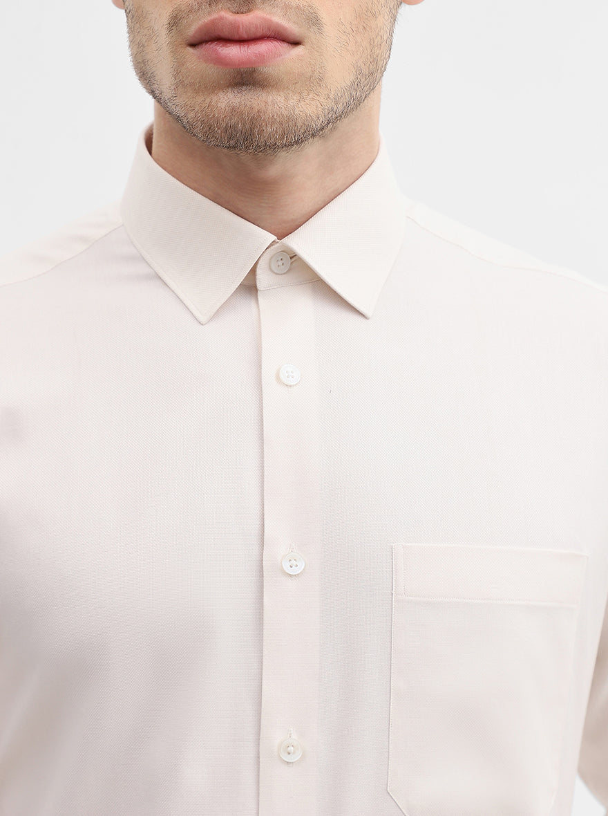 Cream Solid Regular Fit Formal Shirt | JadeBlue