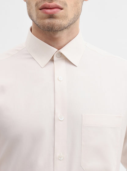Cream Solid Regular Fit Formal Shirt | JadeBlue