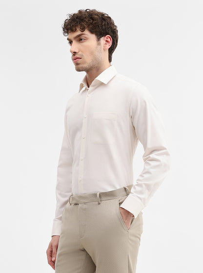 Cream Solid Regular Fit Formal Shirt | JadeBlue