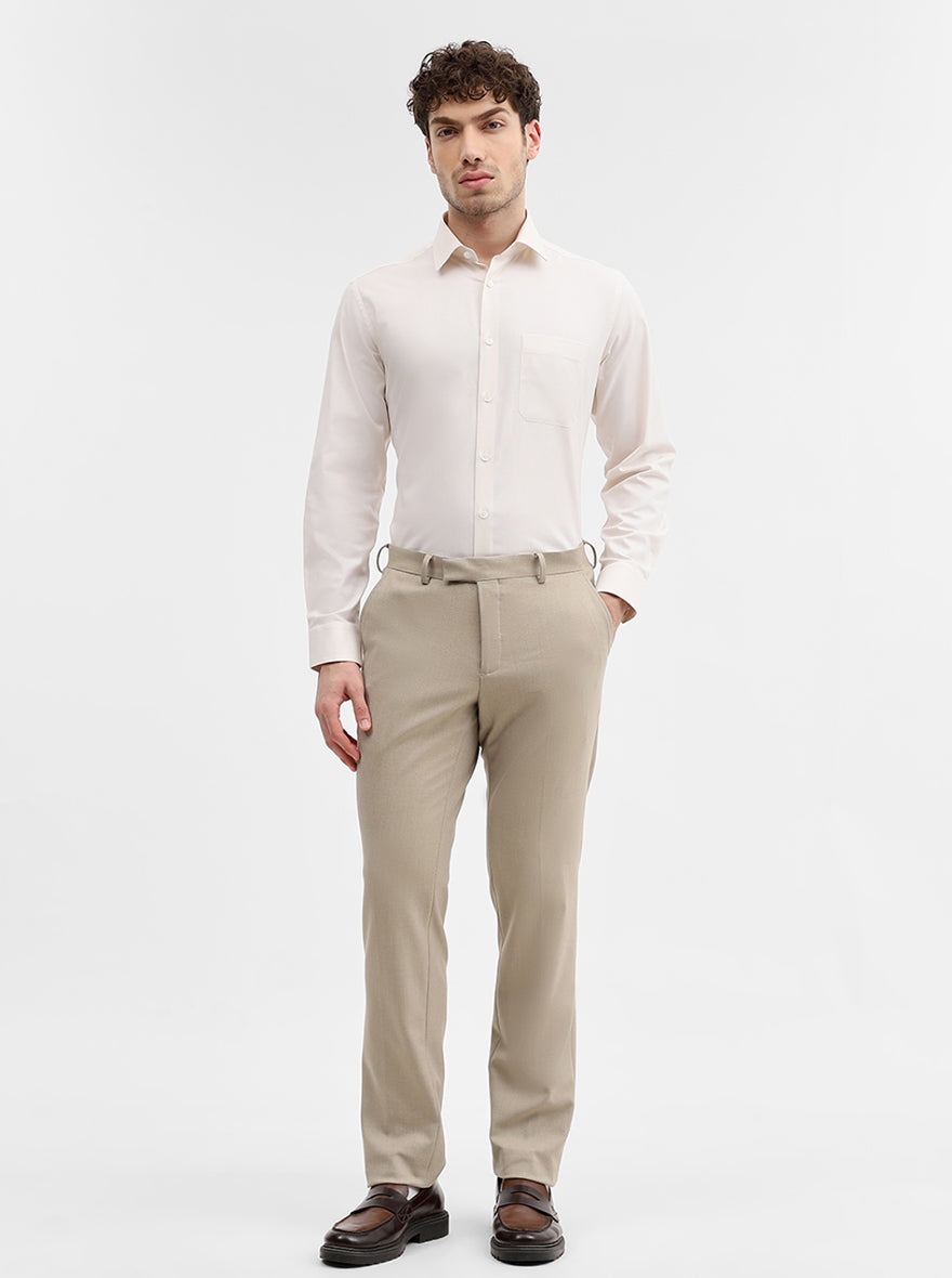 Cream Solid Regular Fit Formal Shirt | JadeBlue
