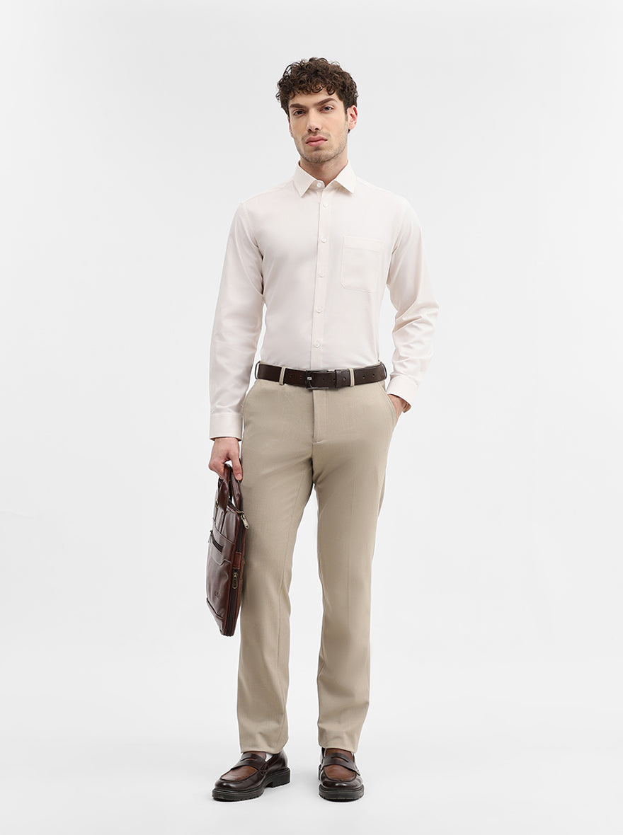 Cream Solid Regular Fit Formal Shirt | JadeBlue