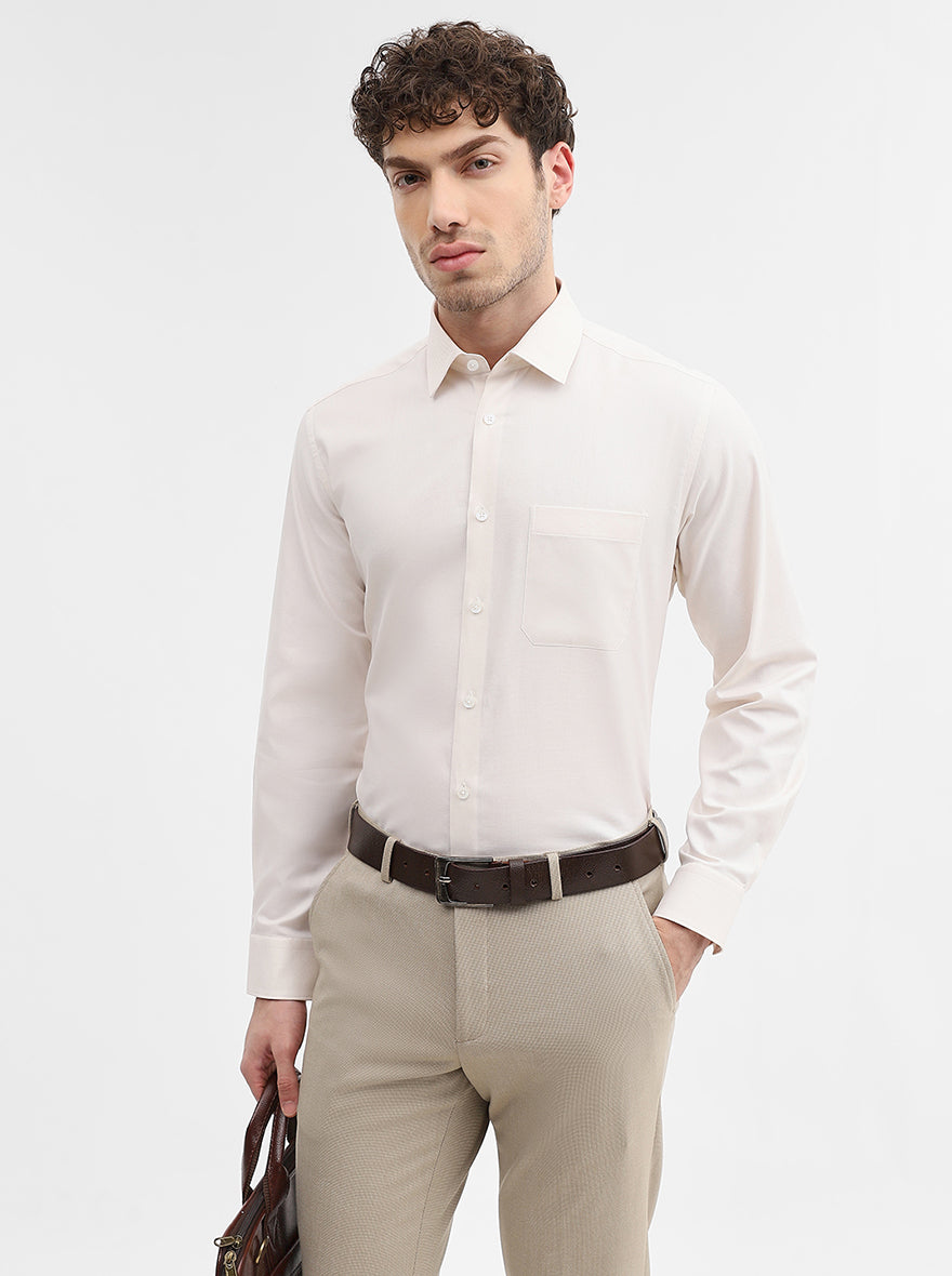 Cream Solid Regular Fit Formal Shirt | JadeBlue