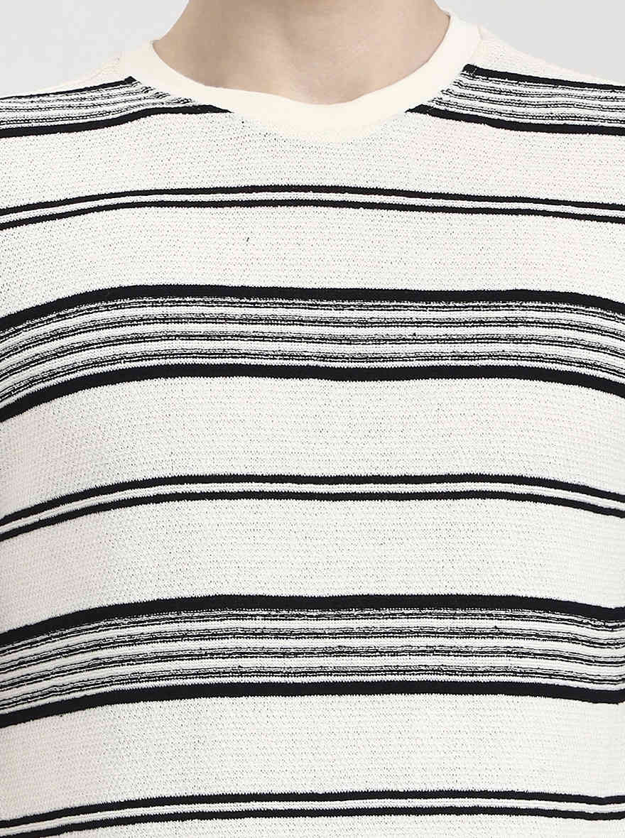 Off White & Black Striped Slim Fit T-Shirt | JadeBlue