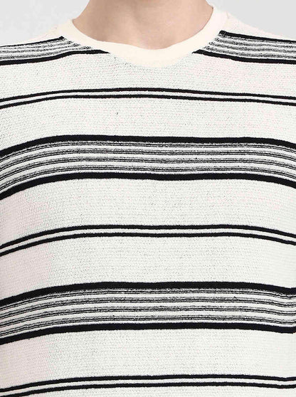 Off White & Black Striped Slim Fit T-Shirt | JadeBlue