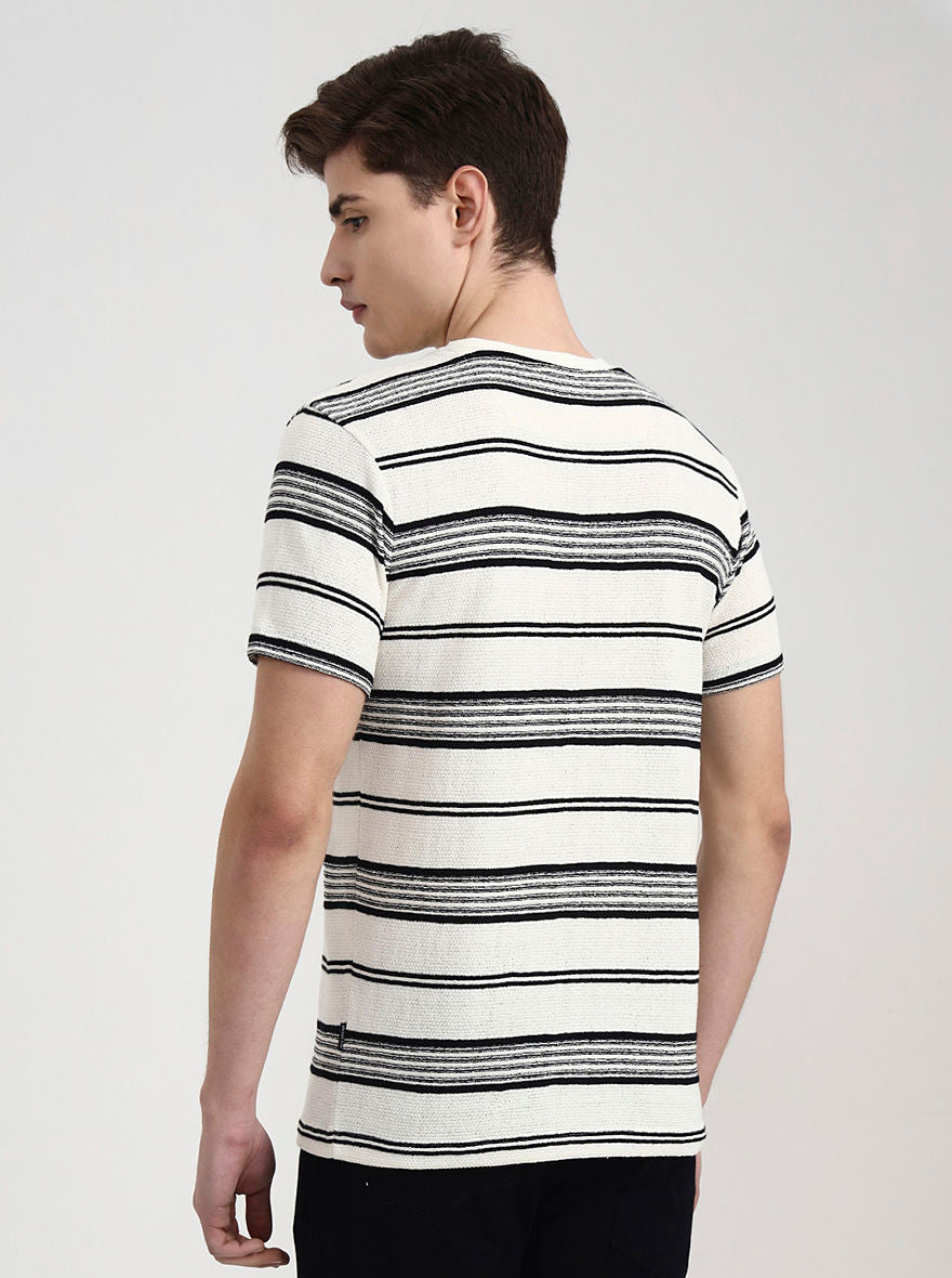 Off White & Black Striped Slim Fit T-Shirt | JadeBlue