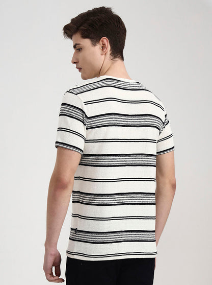 Off White & Black Striped Slim Fit T-Shirt | JadeBlue