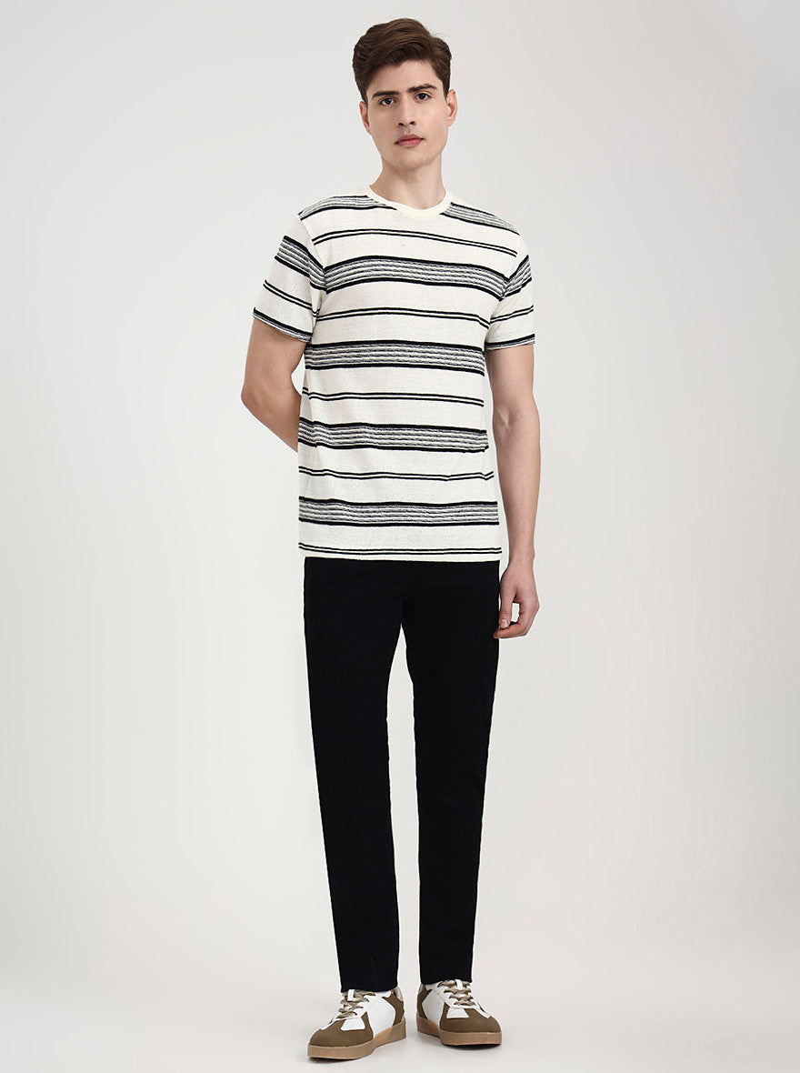 Off White & Black Striped Slim Fit T-Shirt | JadeBlue