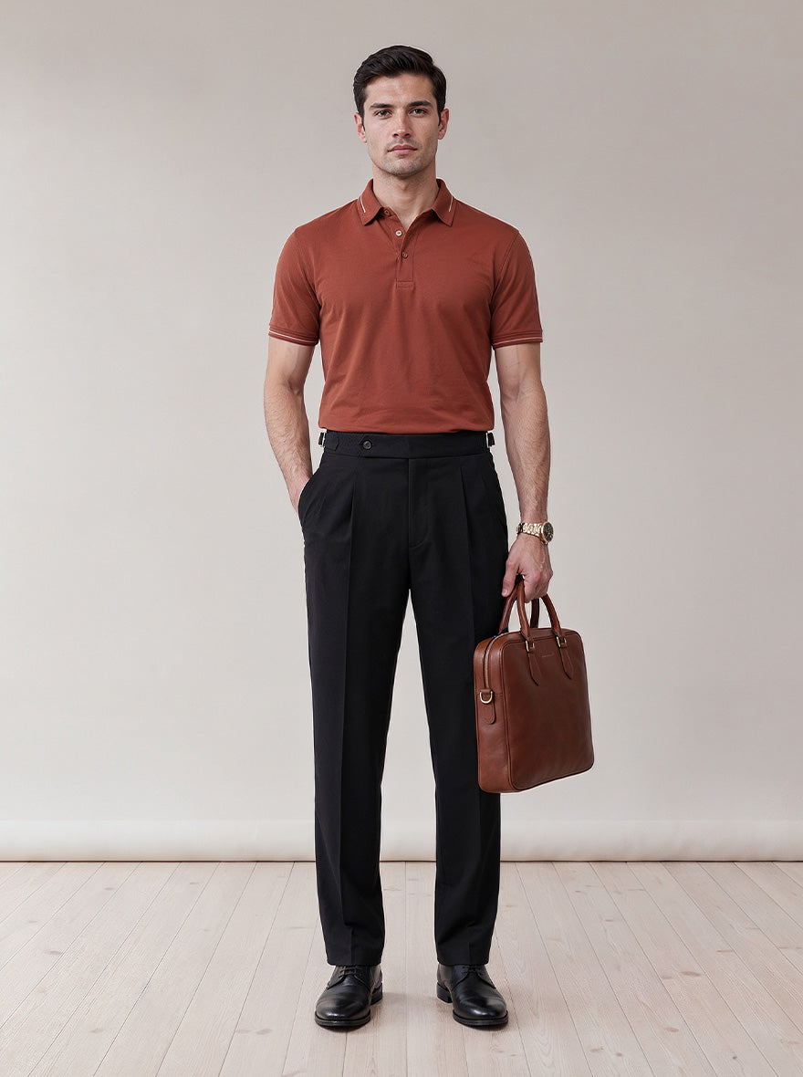 Black Solid Tailored Fit Formal Trouser | Wyre