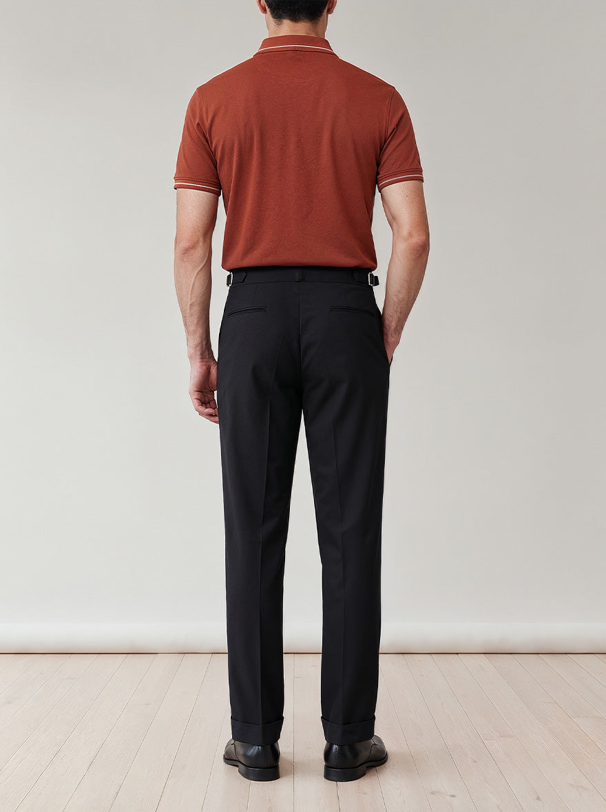 Black Solid Tailored Fit Formal Trouser | Wyre