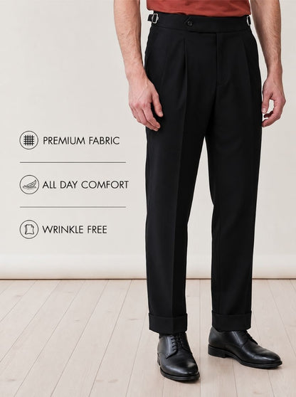 Black Solid Tailored Fit Formal Trouser | Wyre
