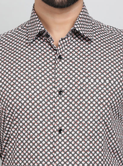 Black Printed Slim Fit Formal Shirt | JadeBlue Youth