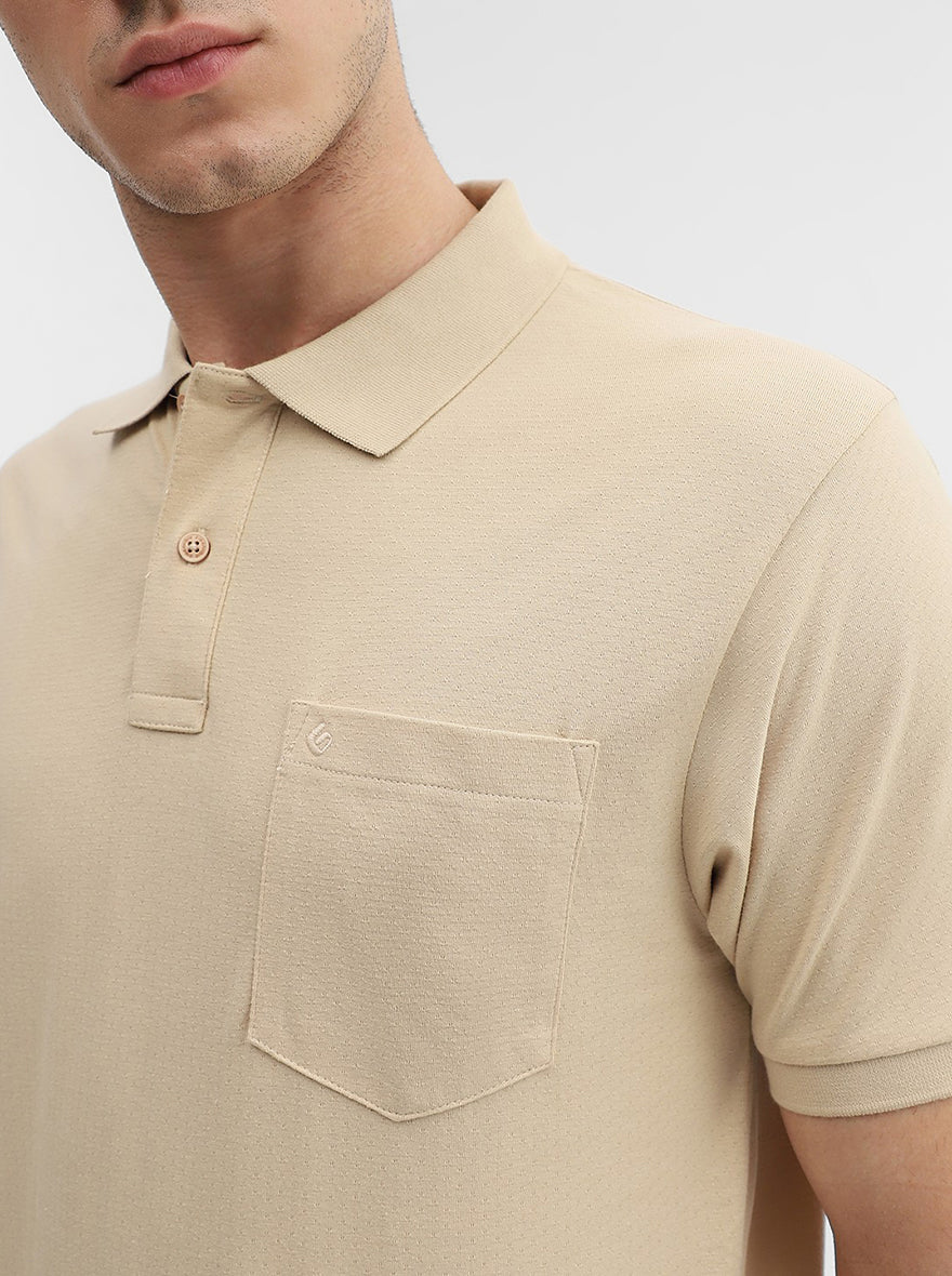 Beige Solid Regular Fit Polo T-Shirt | Greenfibre
