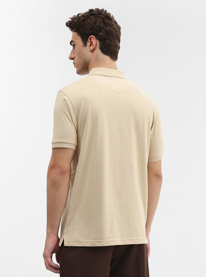 Beige Solid Regular Fit Polo T-Shirt | Greenfibre