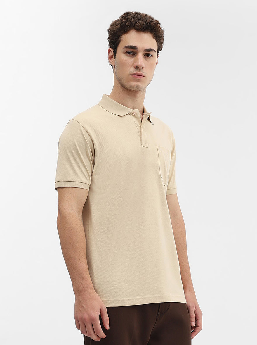 Beige Solid Regular Fit Polo T-Shirt | Greenfibre